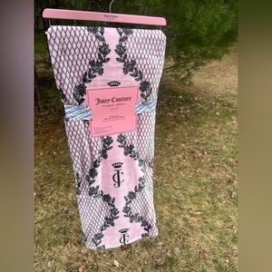 Juicy Couture Pink Throw with Black Crest and Lattice Pattern